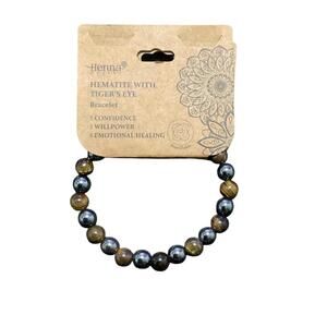 Henna Shoppe Hematite & Tigers Eye Beaded Bracelet 8mm Chakra Healing Confidence